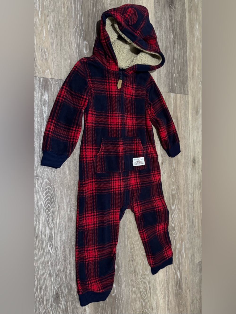 Carter's Red and Navy Plaid Hooded Sherpa-Lined One-Piece
